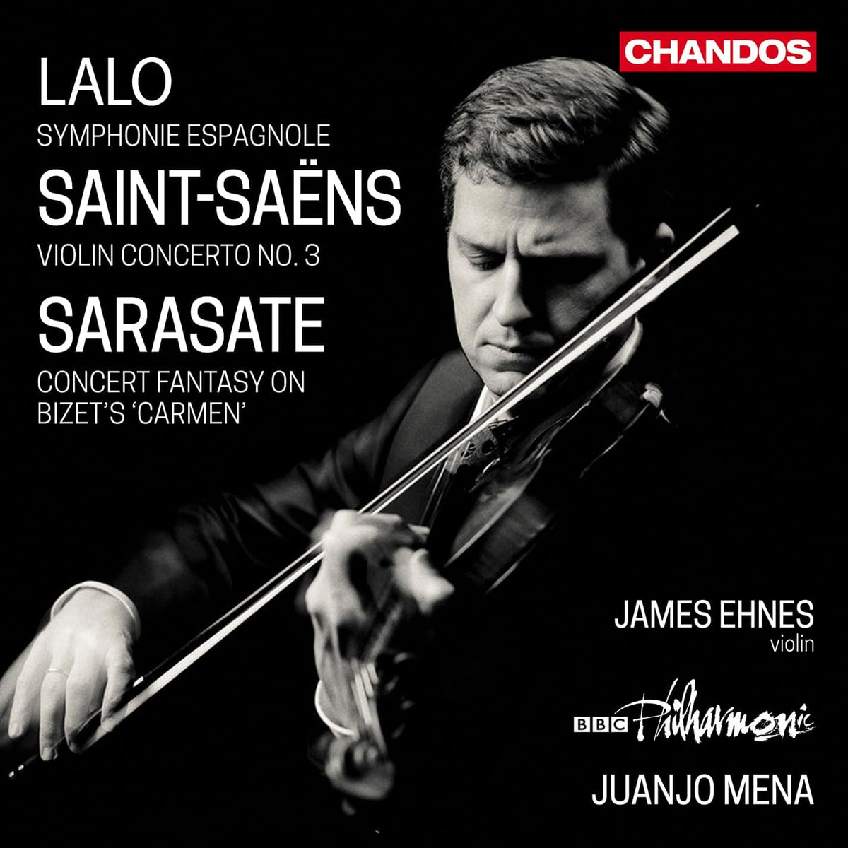 CD cover featuring violinist James Ehnes with composers’ names.