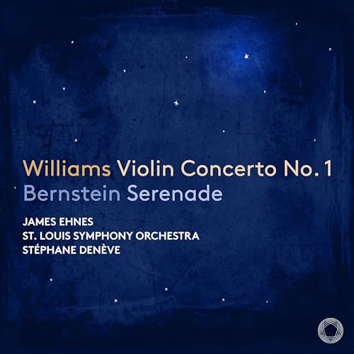CD cover for Williams Violin Concerto No. 1, dark blue starry background.
