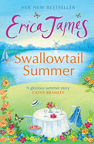 Book cover featuring a table setting in a garden with a lake and windmill.