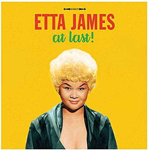 Album cover for Etta James At Last! featuring her portrait against a yellow background.