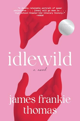 Book cover for “Idlewild” with red hands and a silver sphere.