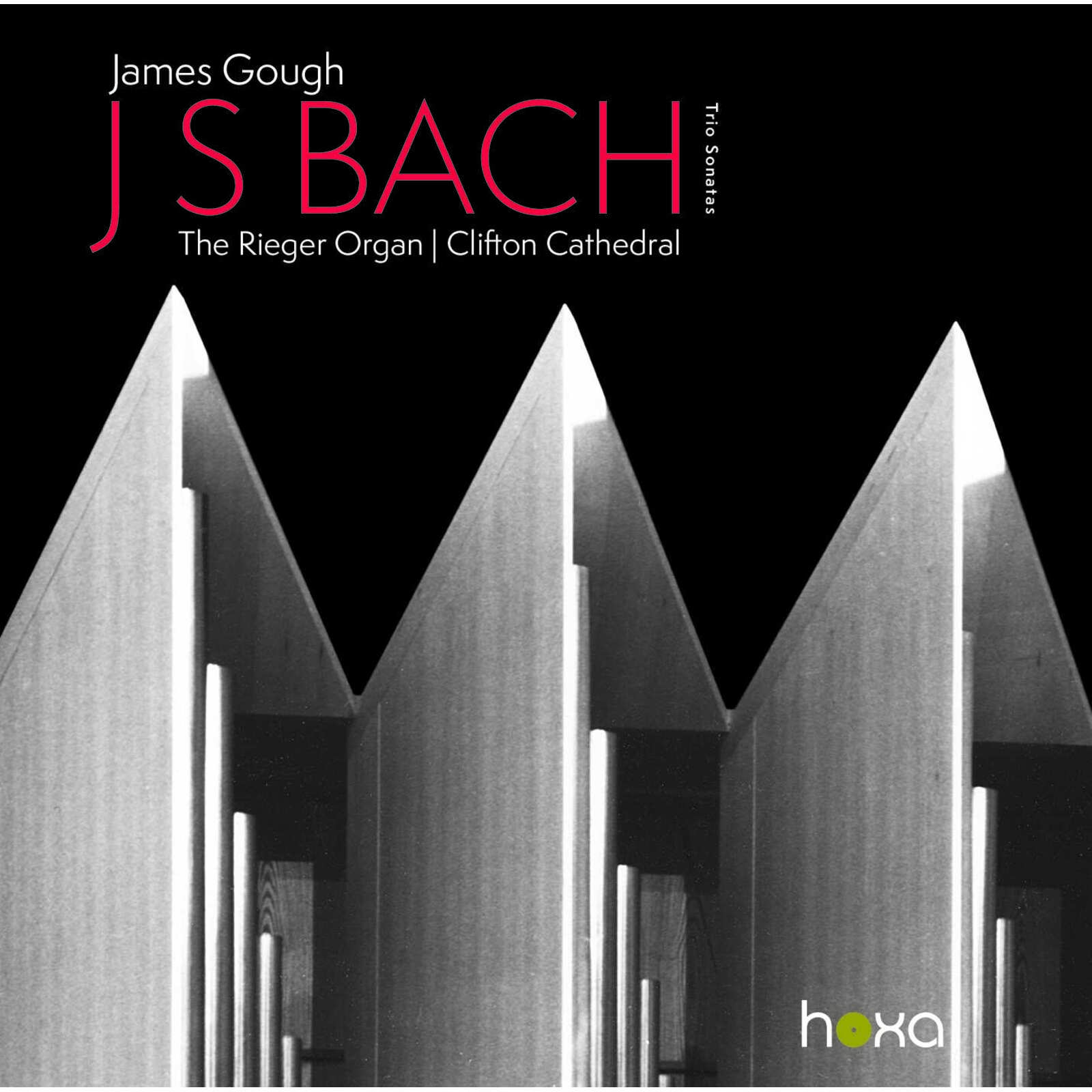 CD cover for James Gough’s JS Bach Trio Sonatas, featuring organ pipes.