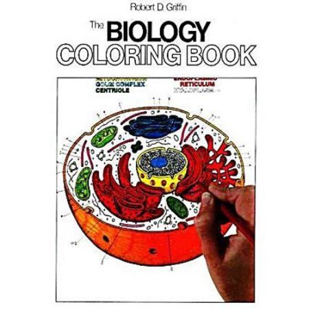 Biology coloring book cover with a detailed illustration of a cell.