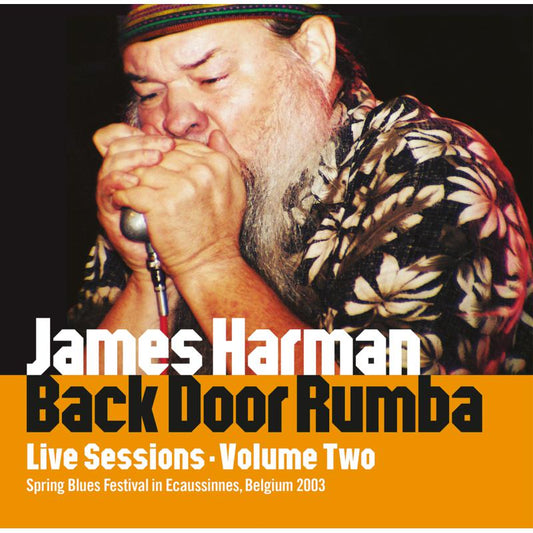 James Harman album cover featuring a man playing a harmonica.