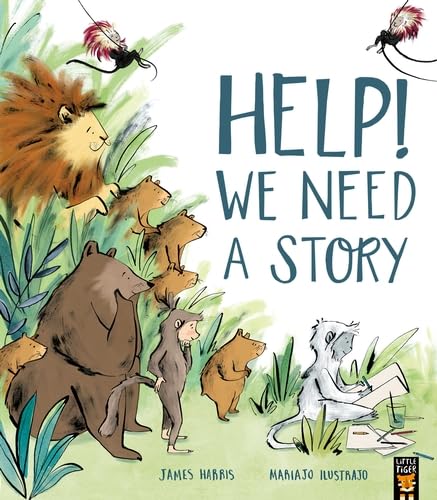 Book cover illustration featuring a lion, bear, monkeys, and other animals in a forest.