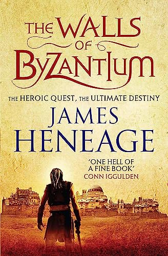 Book cover: “The Walls of Byzantium” depicts a figure before a city.