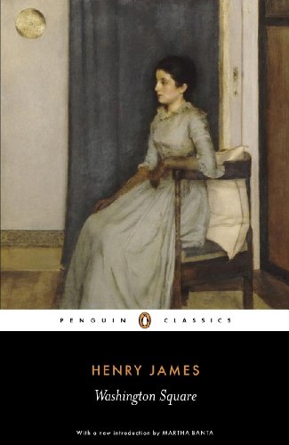 Book cover: painting of a seated woman, “Washington Square” by Henry James.
