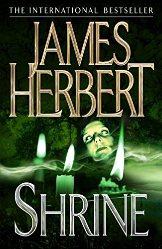 Book cover: “Shrine” by James Herbert, with a ghostly face and candles.