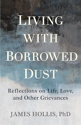 Book cover with abstract blue and gray textures, title “Living with Borrowed Dust.”