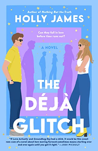 Book cover for “The Déjà Glitch” featuring illustrated couple and blurred figures.