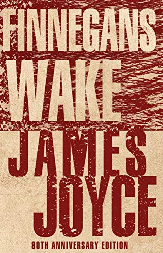 Book cover of Finnegans Wake by James Joyce with distressed red and beige text.