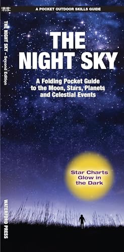 Folding pocket guide to the night sky with a glowing moon illustration.