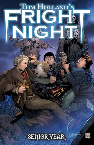 Comic book cover depicting a vampire and struggling characters in a graveyard.