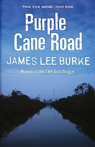 Book cover: “Purple Cane Road” by James Lee Burke, with a canal scene.