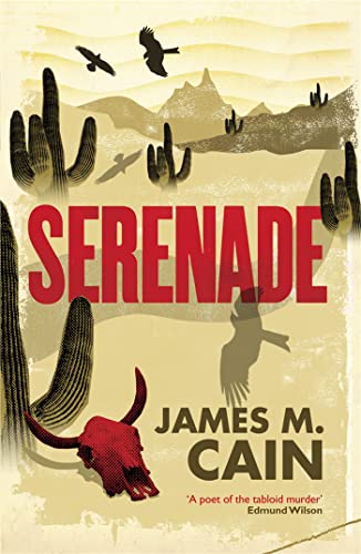 Book cover: "Serenade" by James M. Cain, desert landscape, skull, and birds.