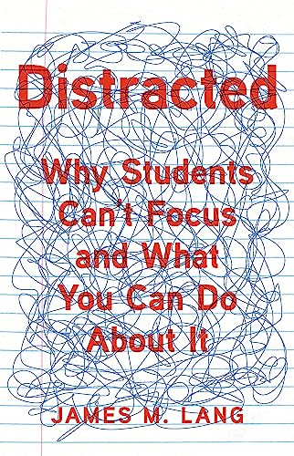 Book cover with red scribbles over lined paper, titled “Distracted.”