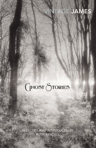 Book cover: "Ghost Stories" with a misty forest scene, vintage style.