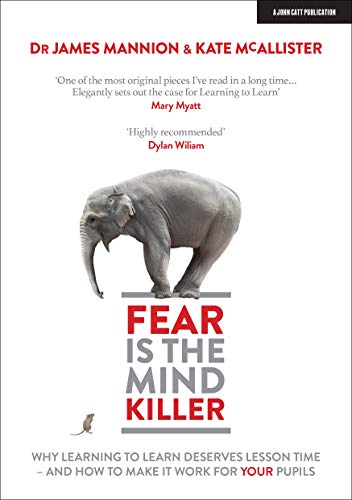 Book cover with an elephant, bold red text “FEAR IS THE MIND KILLER”.