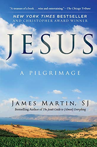 Book cover: "Jesus: A Pilgrimage" with a landscape background.