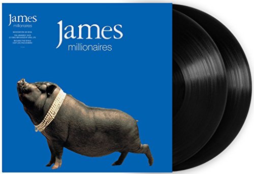 Vinyl record album cover featuring a black pig wearing a pearl necklace on blue.