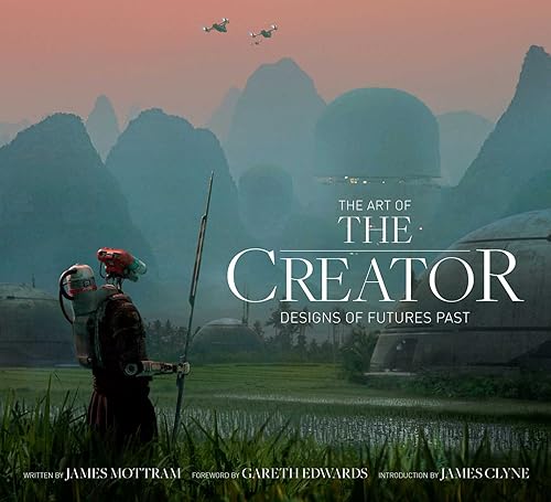 Book cover depicting a robot in a misty, mountainous landscape with flying vehicles.