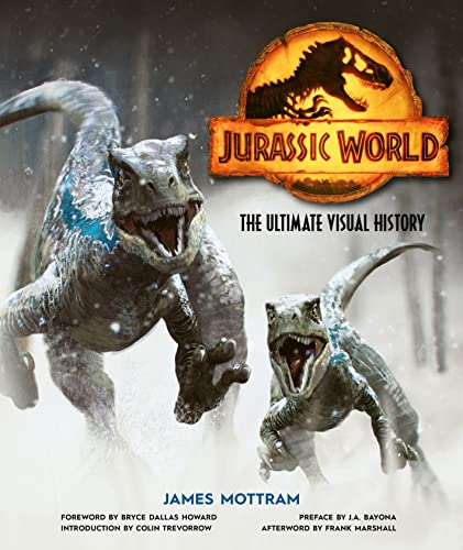 Jurassic World book cover featuring a blue raptor and logo.