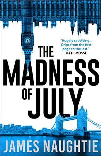 Book cover: “The Madness of July” with Big Ben and Tower Bridge.