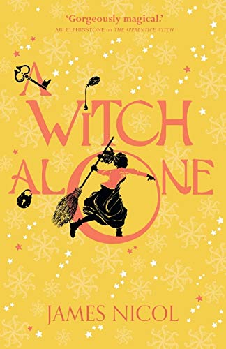Book cover: "A Witch Alone" with a silhouette of a flying witch.