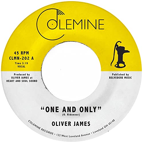 Yellow 7-inch vinyl record label for Oliver James’ “One And Only.”