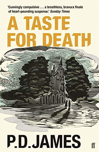 Book cover: "A Taste for Death" with a cathedral and trees illustration.