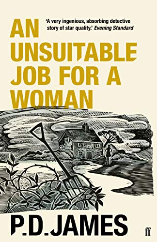 Book cover: "An Unsuitable Job for a Woman" by P.D. James, with rural scene.