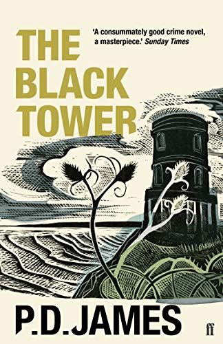 Book cover: “The Black Tower” by P.D. James, featuring a dark tower illustration.