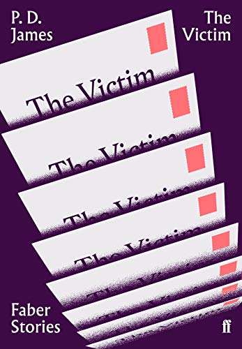 Book cover with stacked white envelopes on a purple background, title The Victim.