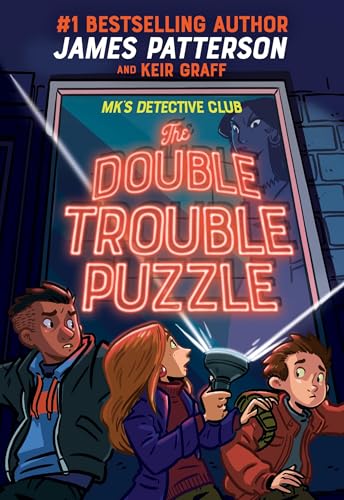 Book cover: three young detectives with a glowing puzzle backdrop.