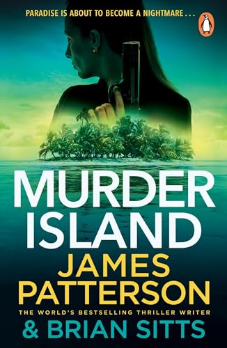 Book cover: “Murder Island” featuring a woman, gun, and tropical island scene.