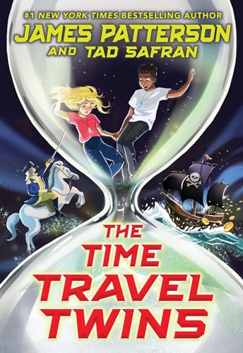 Book cover: twins falling through an hourglass with historical scenes.