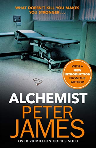 Book cover: "Alchemist" by Peter James, featuring a medical examination table.