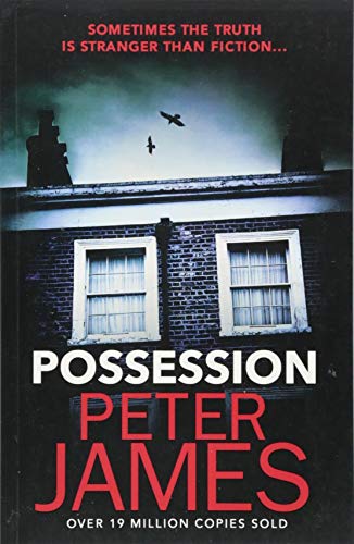 Book cover: dark brick house, bird in sky, bold red title "Possession.