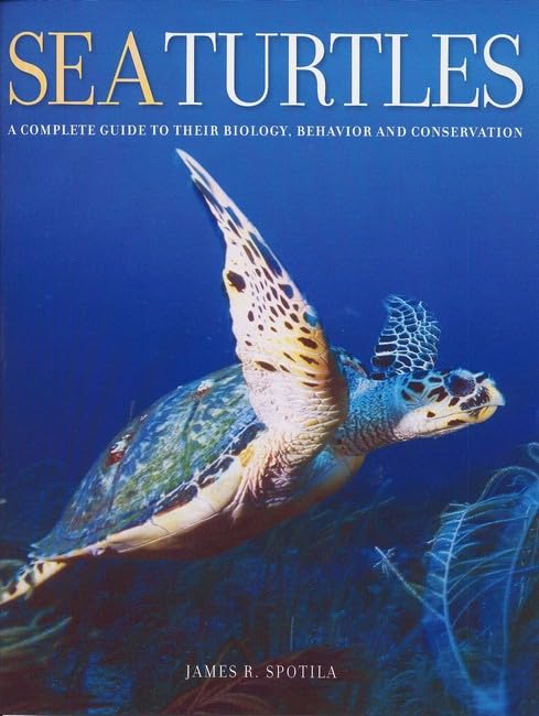 Book cover: “Sea Turtles” with a spotted sea turtle swimming.