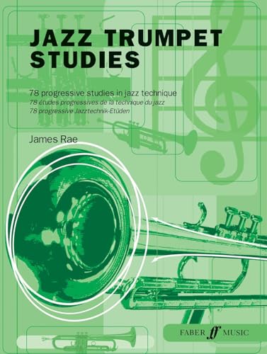Book cover for "Jazz Trumpet Studies" with trumpet illustrations.