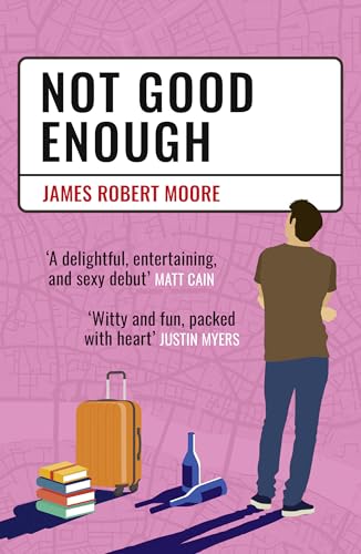 Book cover: "Not Good Enough" with a man and suitcase illustration.