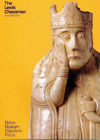 Book cover featuring a carved ivory Lewis Chessman queen against a solid yellow background.