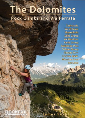 Climbing guide cover featuring a climber on a rocky Dolomite peak.