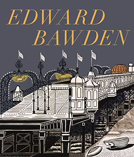 Book cover with illustrated pier scene and bold title “Edward Bawden”.
