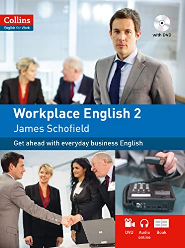 Workplace English 2 textbook cover with business professionals and a DVD icon.