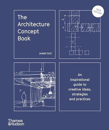 Book cover: "The Architecture Concept Book" with sketches and blue background.