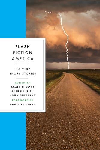 Book cover: "Flash Fiction America" with a stormy landscape.