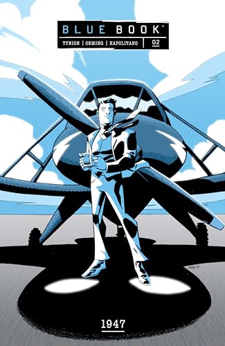 “Blue Book Volume 2: 1947” cover, man in suit before a vintage airplane.