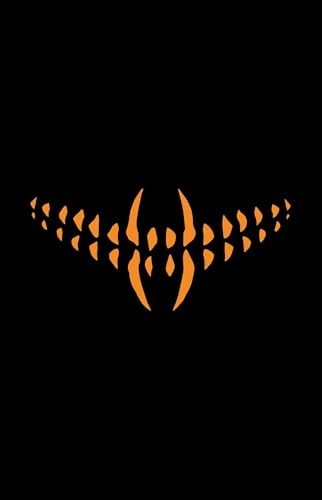 Orange, wing-shaped monster design on a black background.