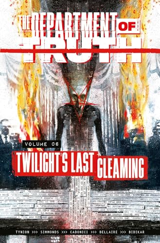 Graphic novel cover featuring a shadowy figure with a red pentagram against burning curtains.
